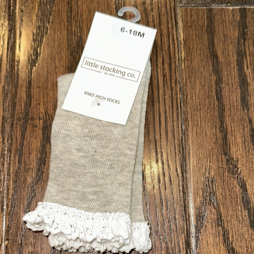 Little Stocking Co. Gray Knee High Socks Lace Trim 6-18 months new with tags
